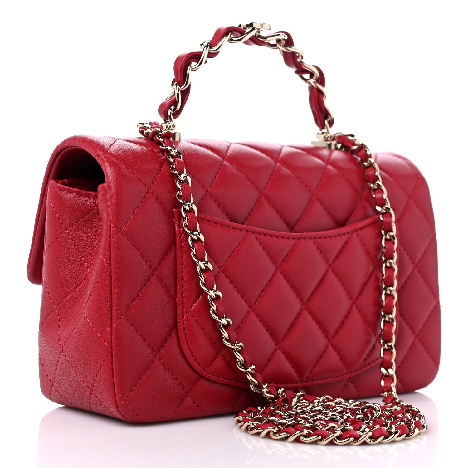 Chanel Lambskin Quilted Mini Chain Top Handle Rectangular Flap Red 3 of 9