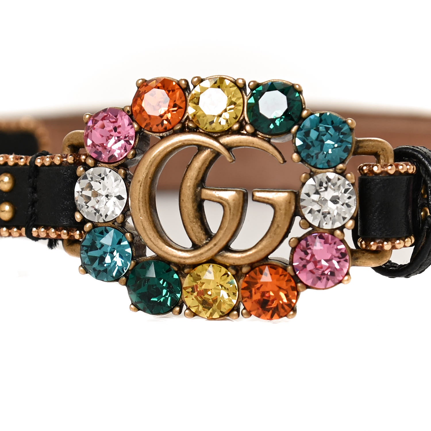 Gucci Calfskin Crystal Embellished Double G Choker Necklace Multicolor 4 of 6