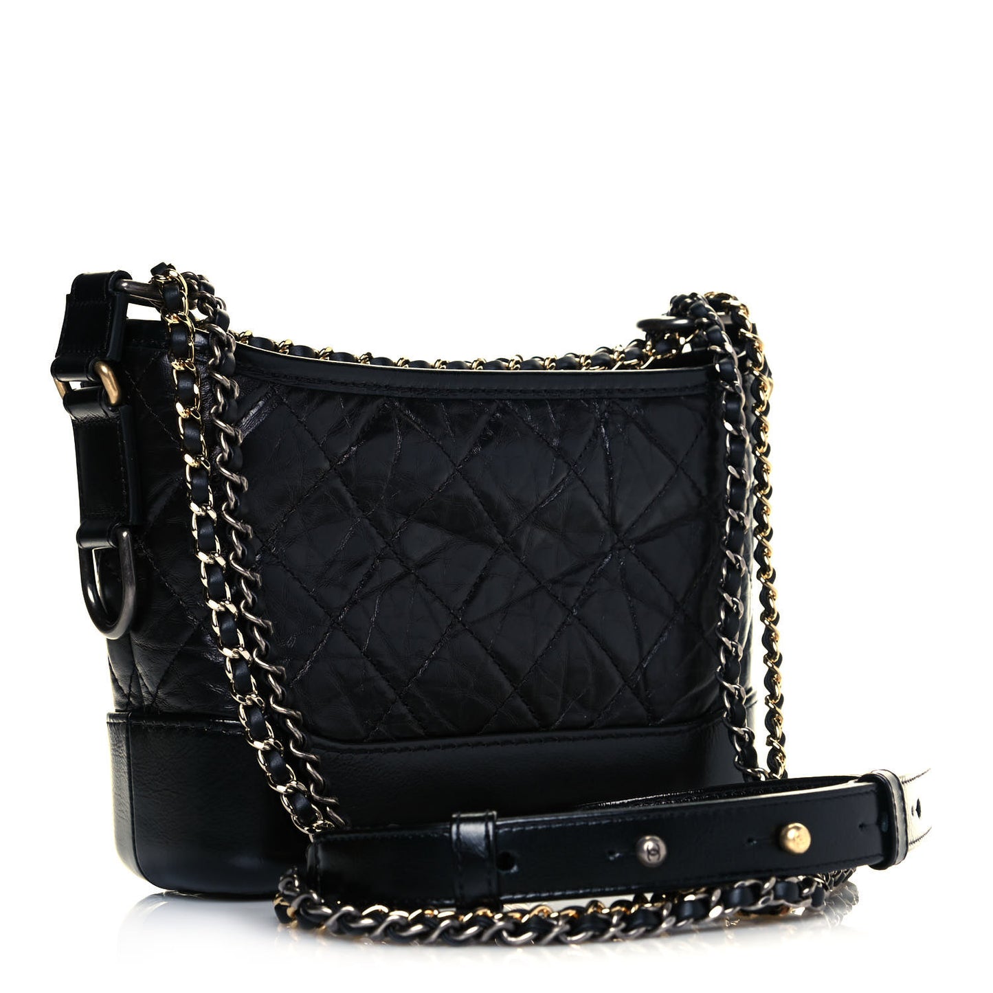Aged Calfskin Quilted Small Gabrielle Hobo Black