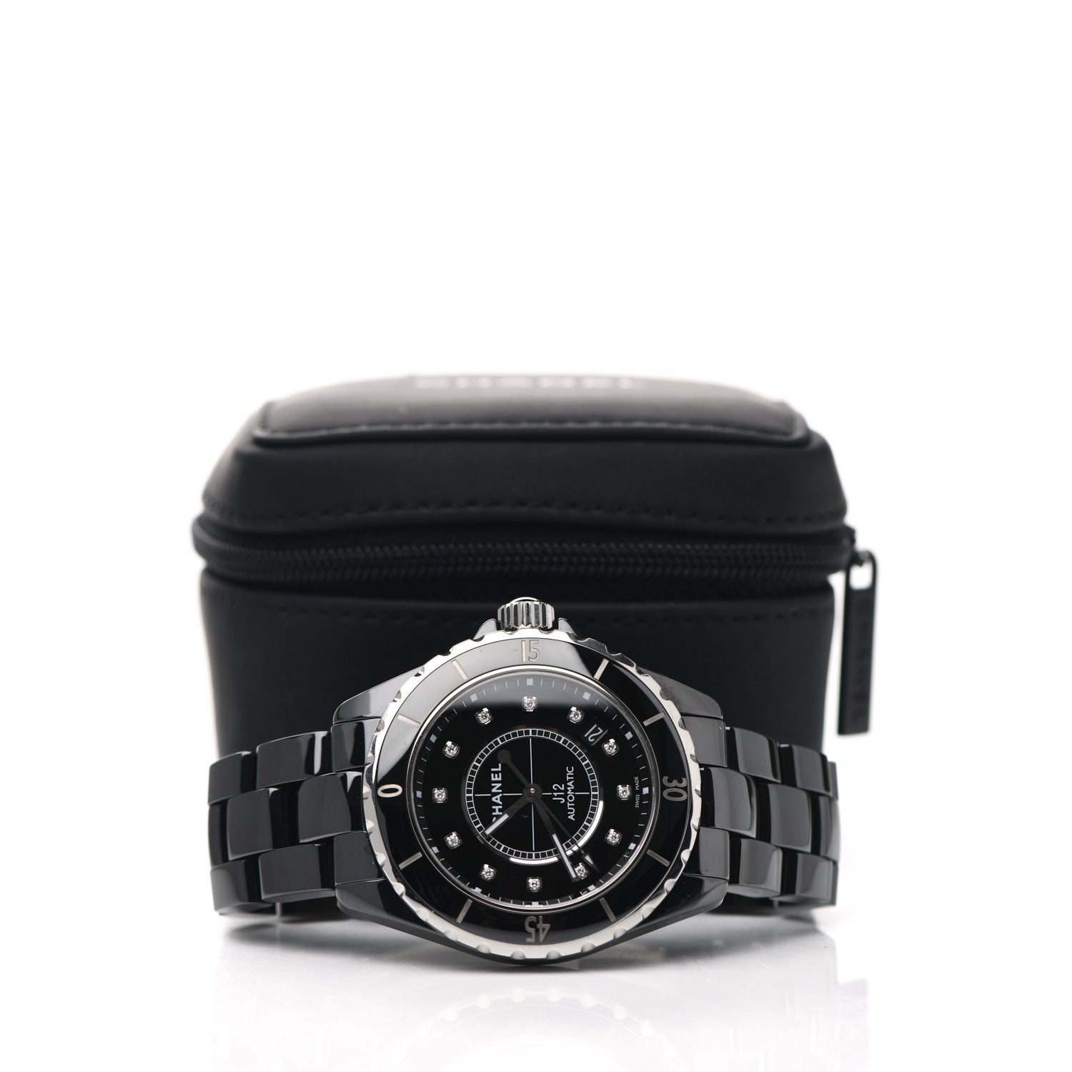 Chanel Stainless Steel Ceramic Diamond 38mm J12 Automatic Watch Black 5 of 5