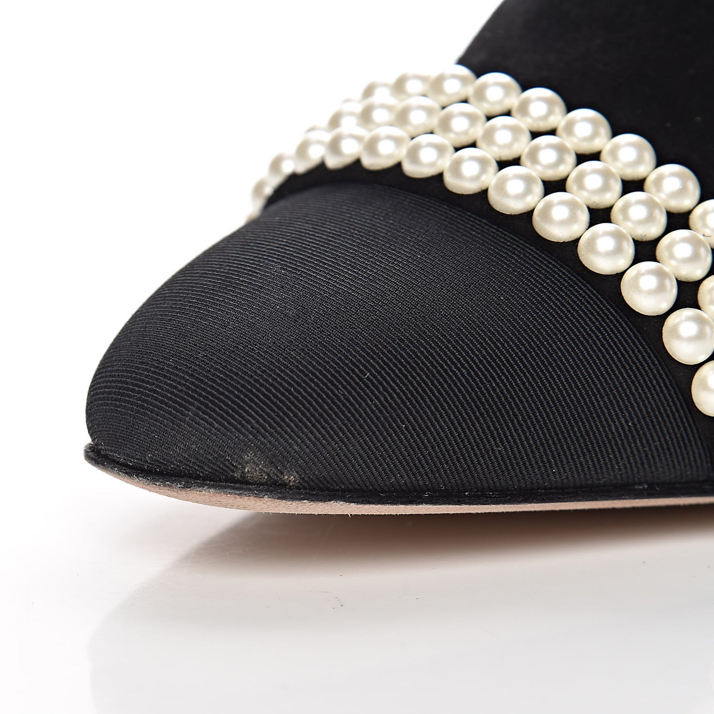 Suede Grosgrain Pearl CC Cap Toe High Boots 37 Black