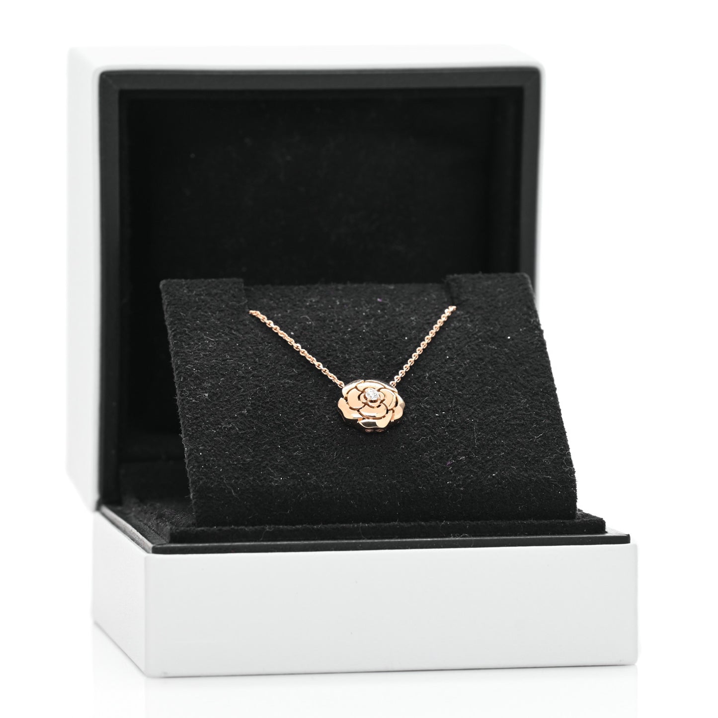 18K Rose Gold Diamond Extrait de Camelia Pendant Necklace