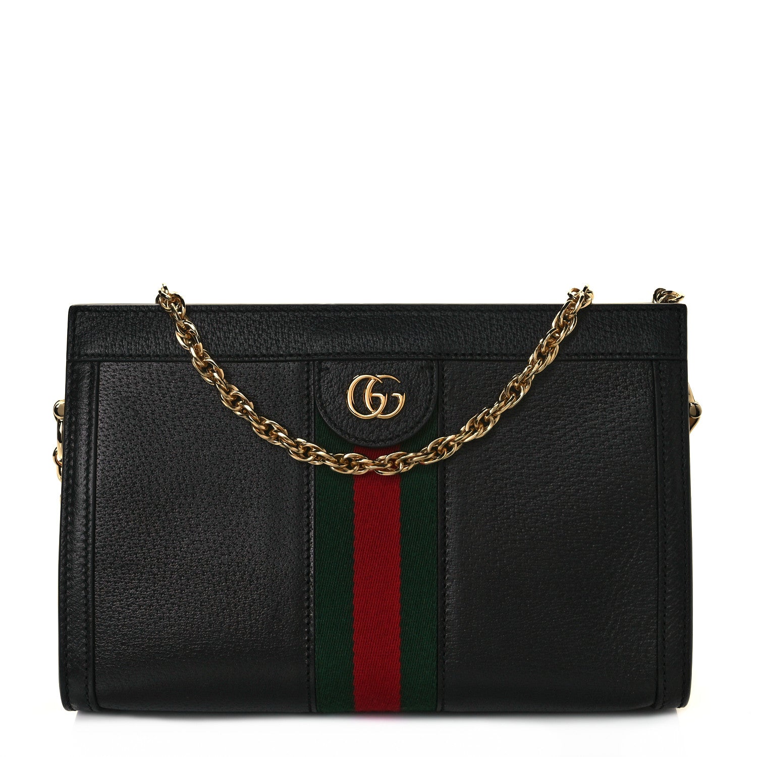 Gucci Calfskin GG Web Small Ophidia Chain Shoulder Bag Black 1 of 9