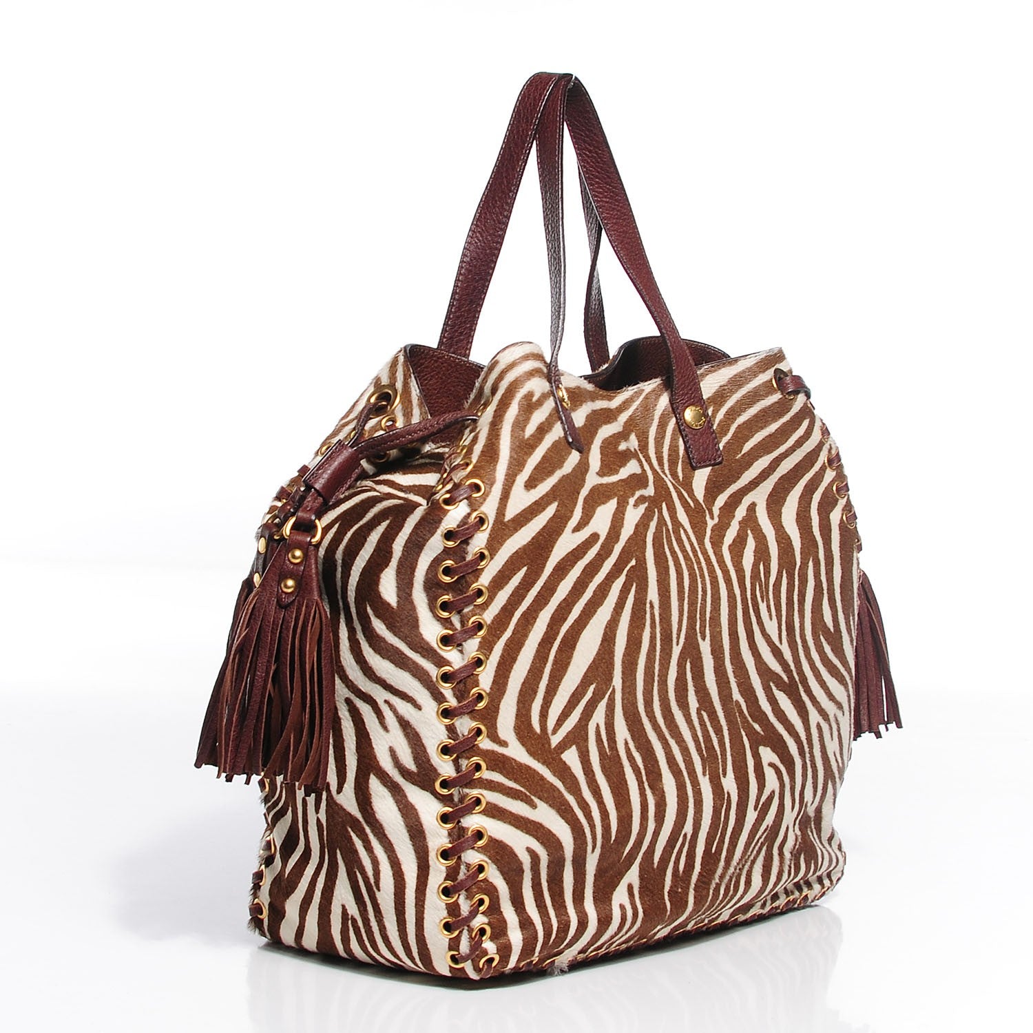 Prada Calf Hair Zebra Print Tote White Bruciato 3 of 14