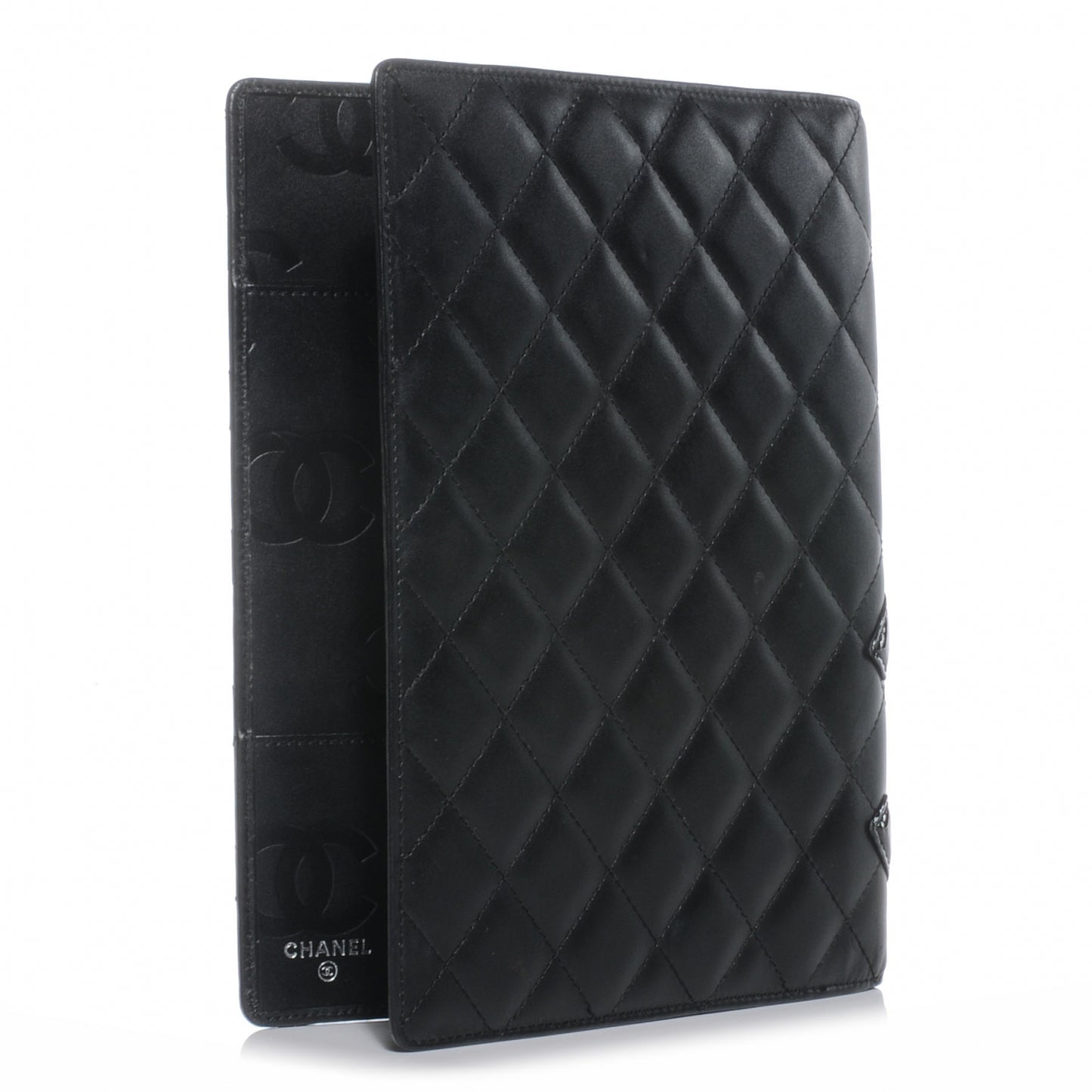 Calfskin Quilted Large Cambon Agenda Planner Black
