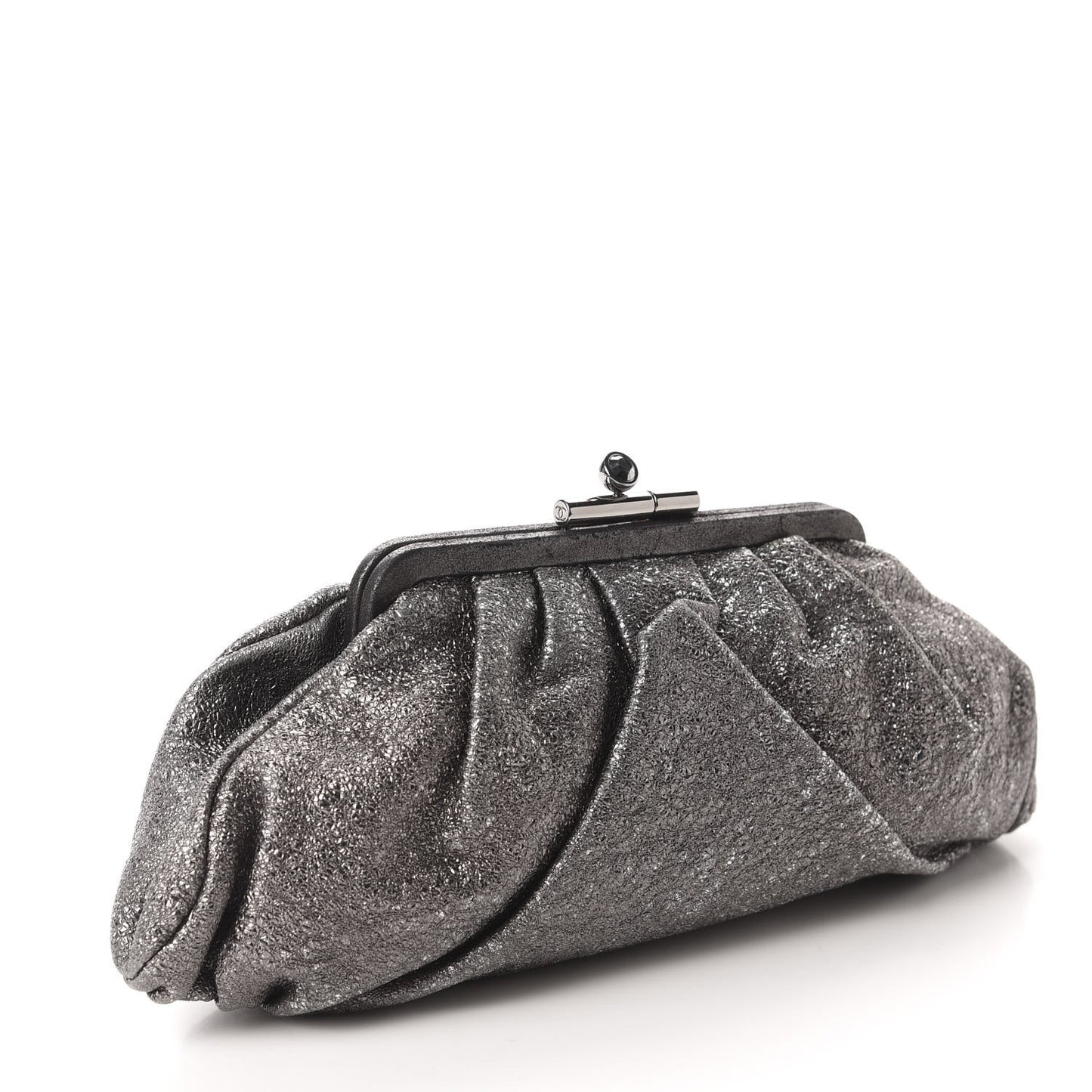Metallic Crackled Calfskin Monte Carlo Clutch Dark Silver