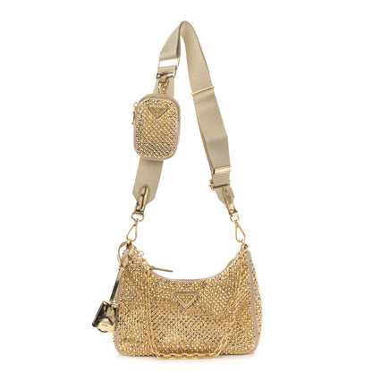 Prada Satin Crystal Re-Edition 2005 Shoulder Bag Platino 1 of 14