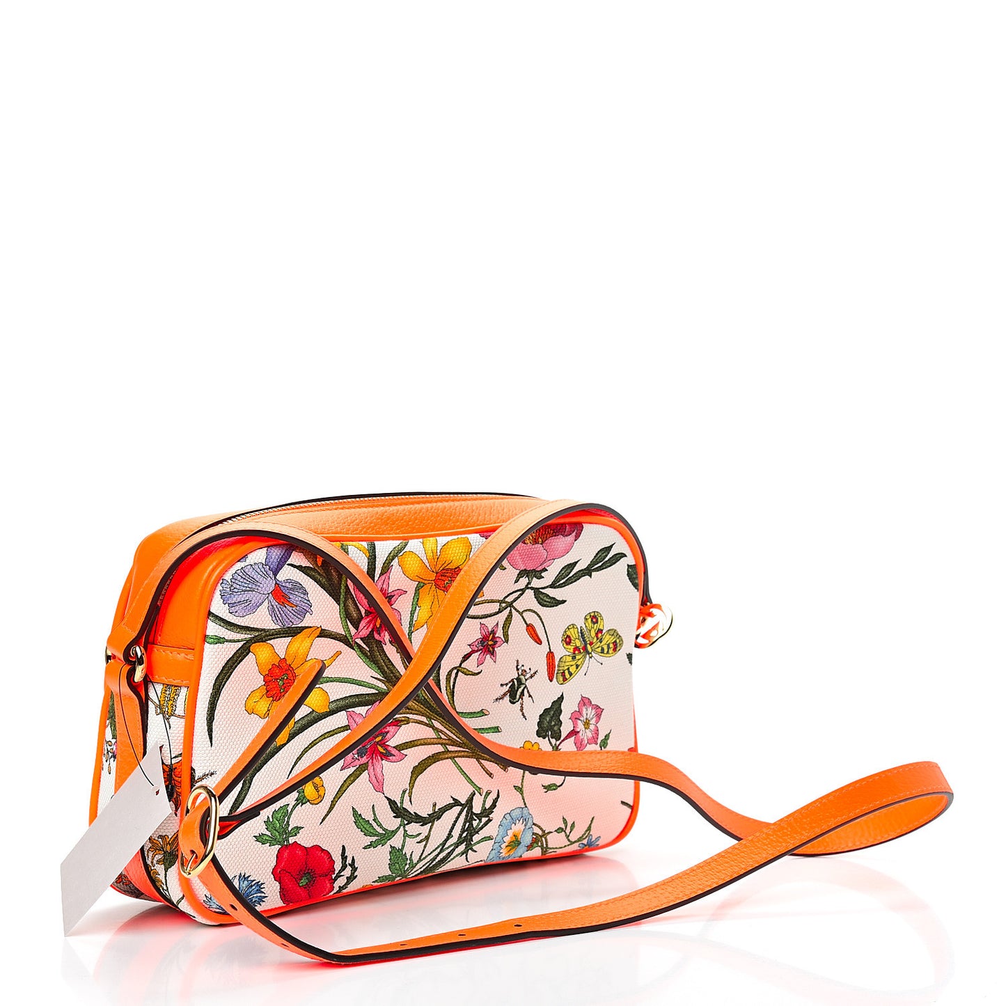 Canvas Flora Floral Shoulder Bag White Orange Fluo