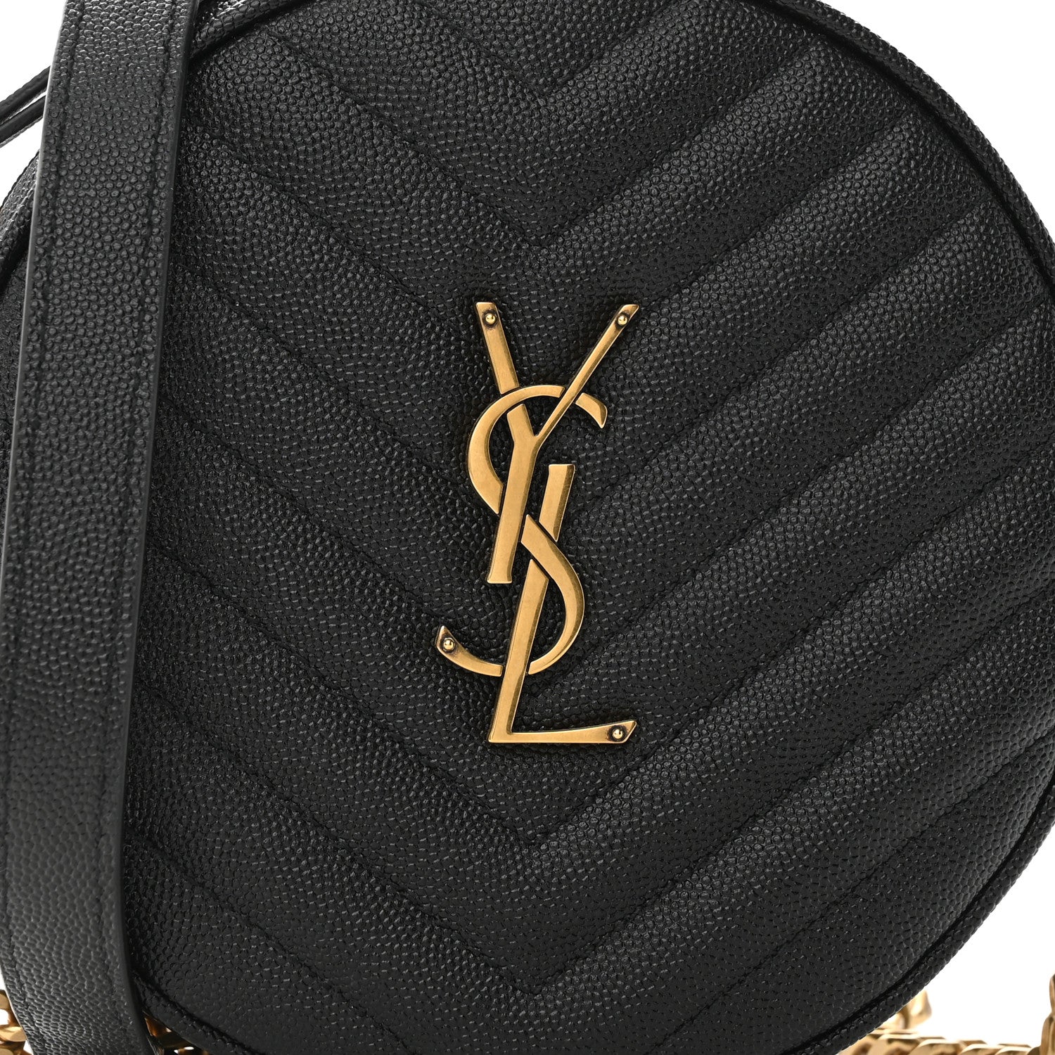 Saint Laurent Grain De Poudre Matelasse Chevron Quilted Round Vinyle Camera Bag Black 7 of 9