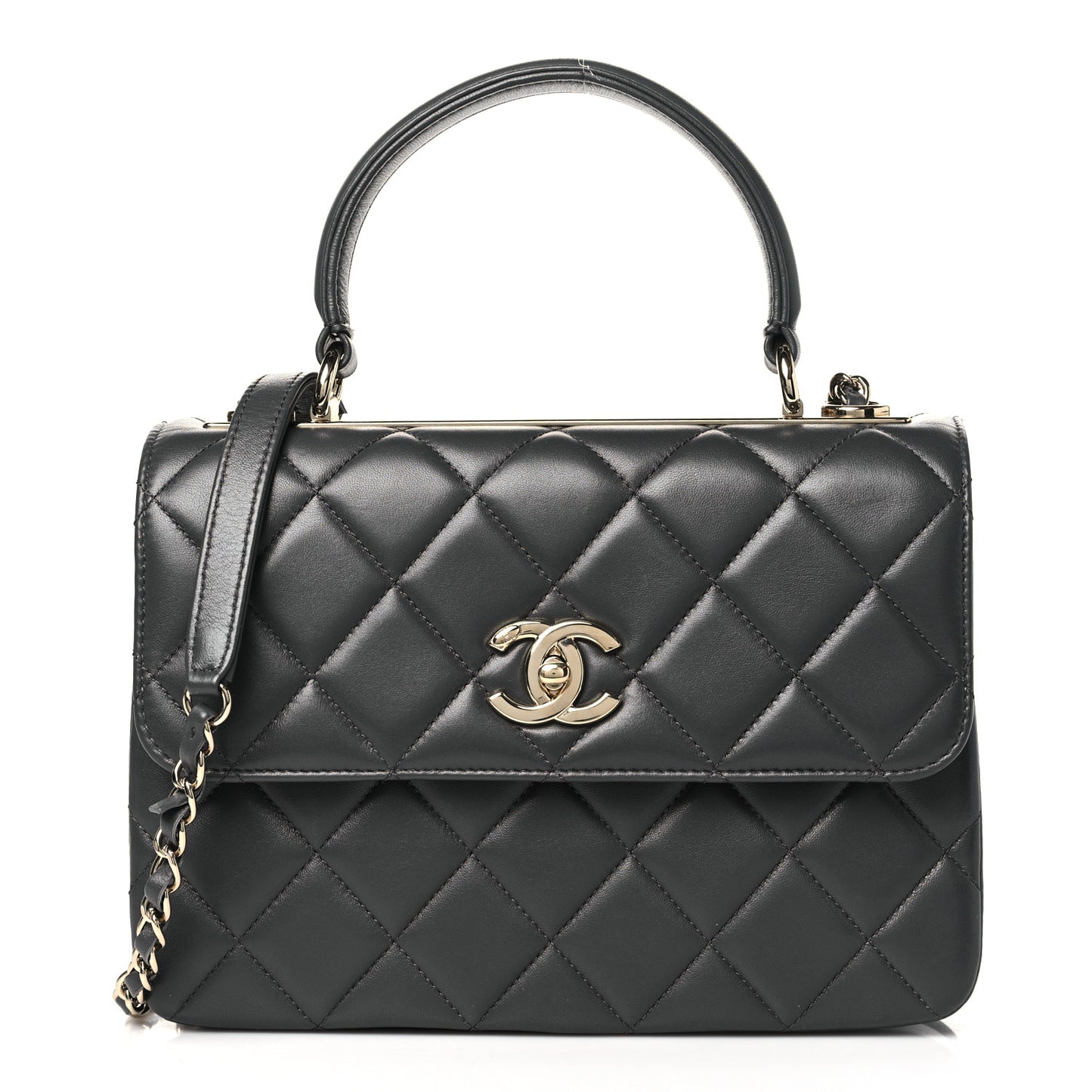 Lambskin Quilted Small Trendy CC Dual Handle Flap Bag Dark Grey