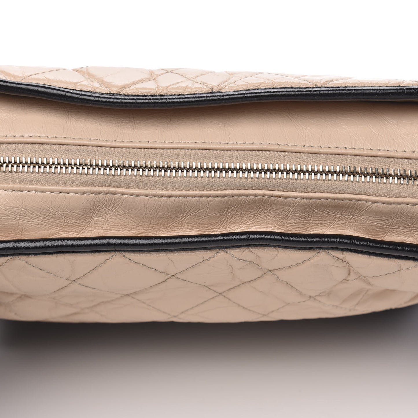 Aged Calfskin Quilted Medium Gabrielle Hobo Beige Black