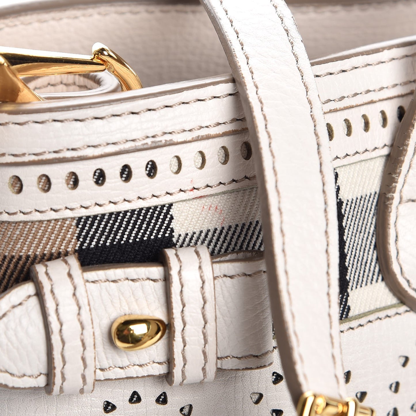 Calfskin House Check Perforated Medium Banner Tote Natural