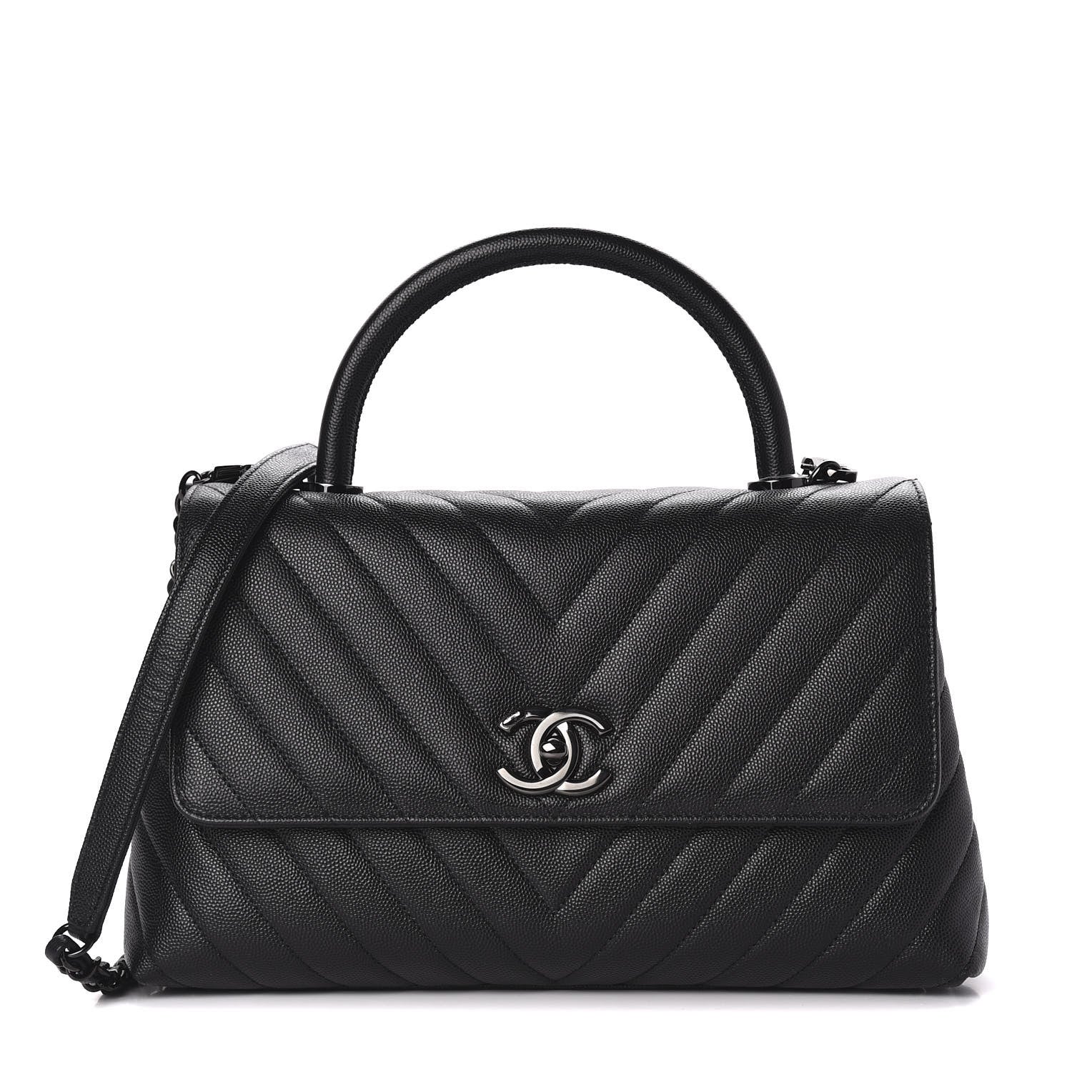 Chanel Caviar Chevron Quilted Small Coco Handle Flap So Black 1 of 9