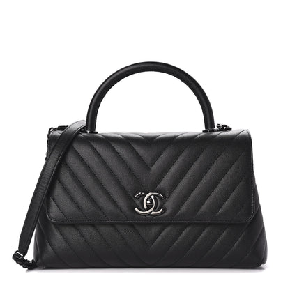 Chanel Caviar Chevron Quilted Small Coco Handle Flap So Black 1 of 9