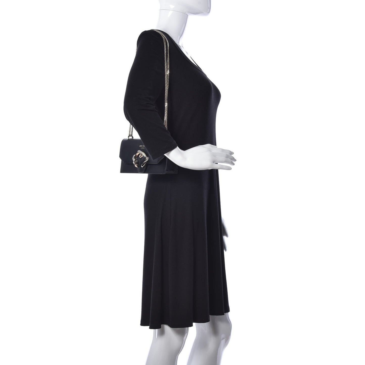Smooth Calfskin Crystal Snake Buckle Paris Crossbody Bag Black