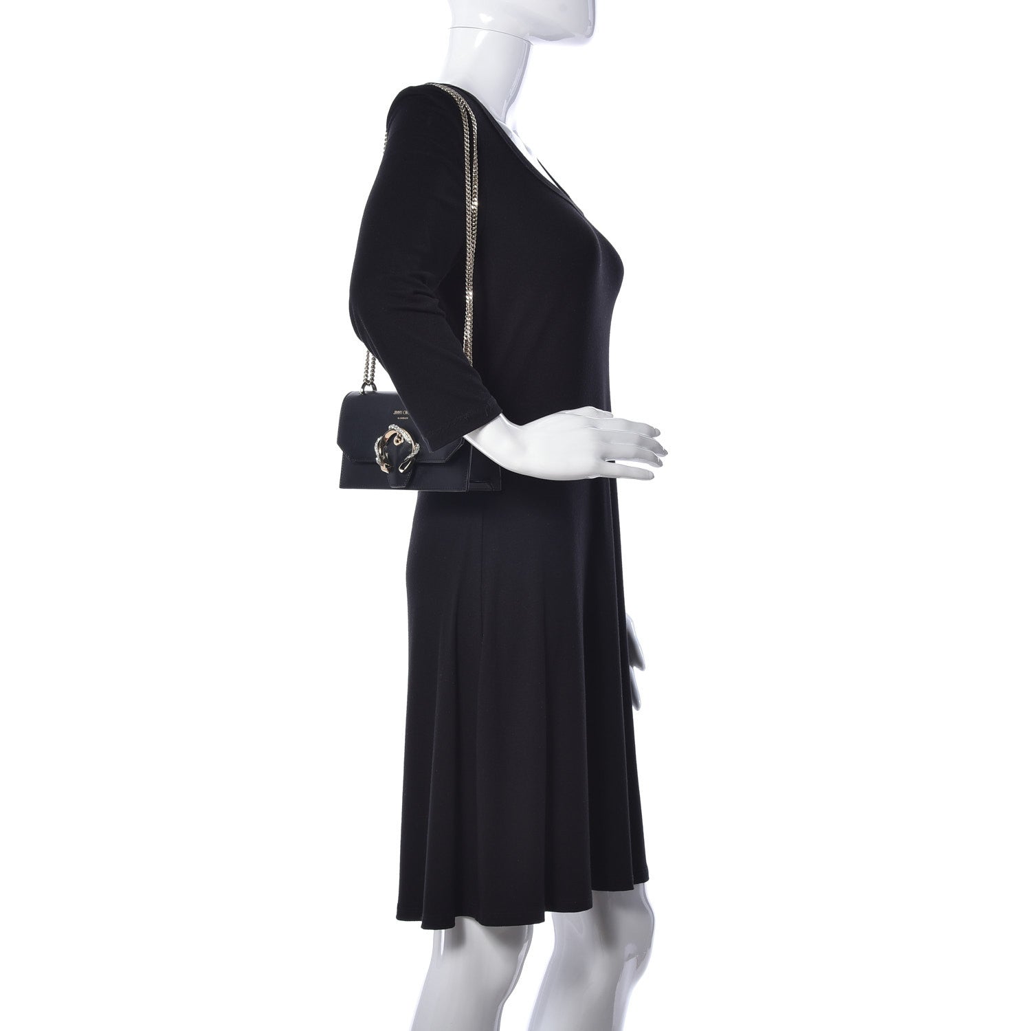 Jimmy Choo Smooth Calfskin Crystal Snake Buckle Paris Crossbody Bag Black 2 of 9