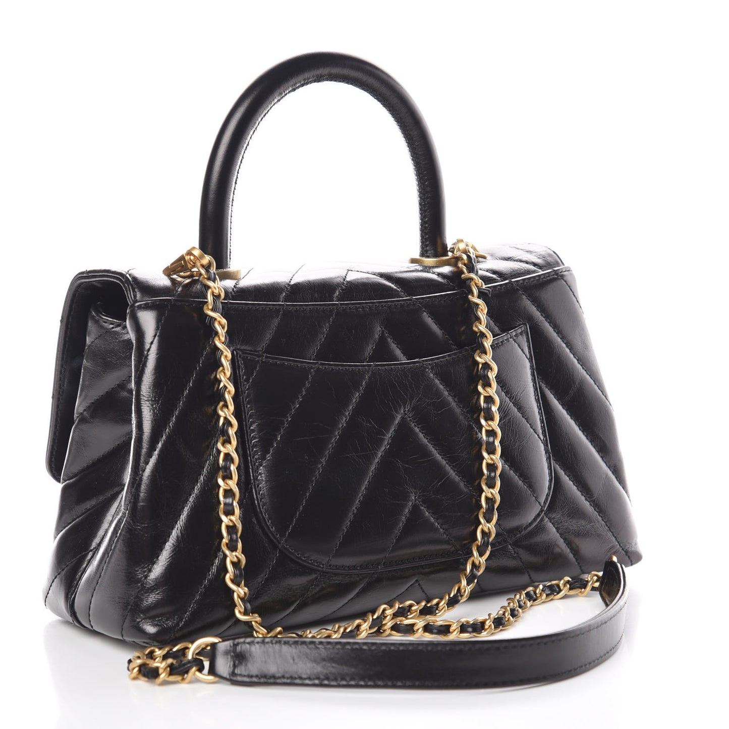 Calfskin Chevron Quilted Mini Coco Handle Flap Black