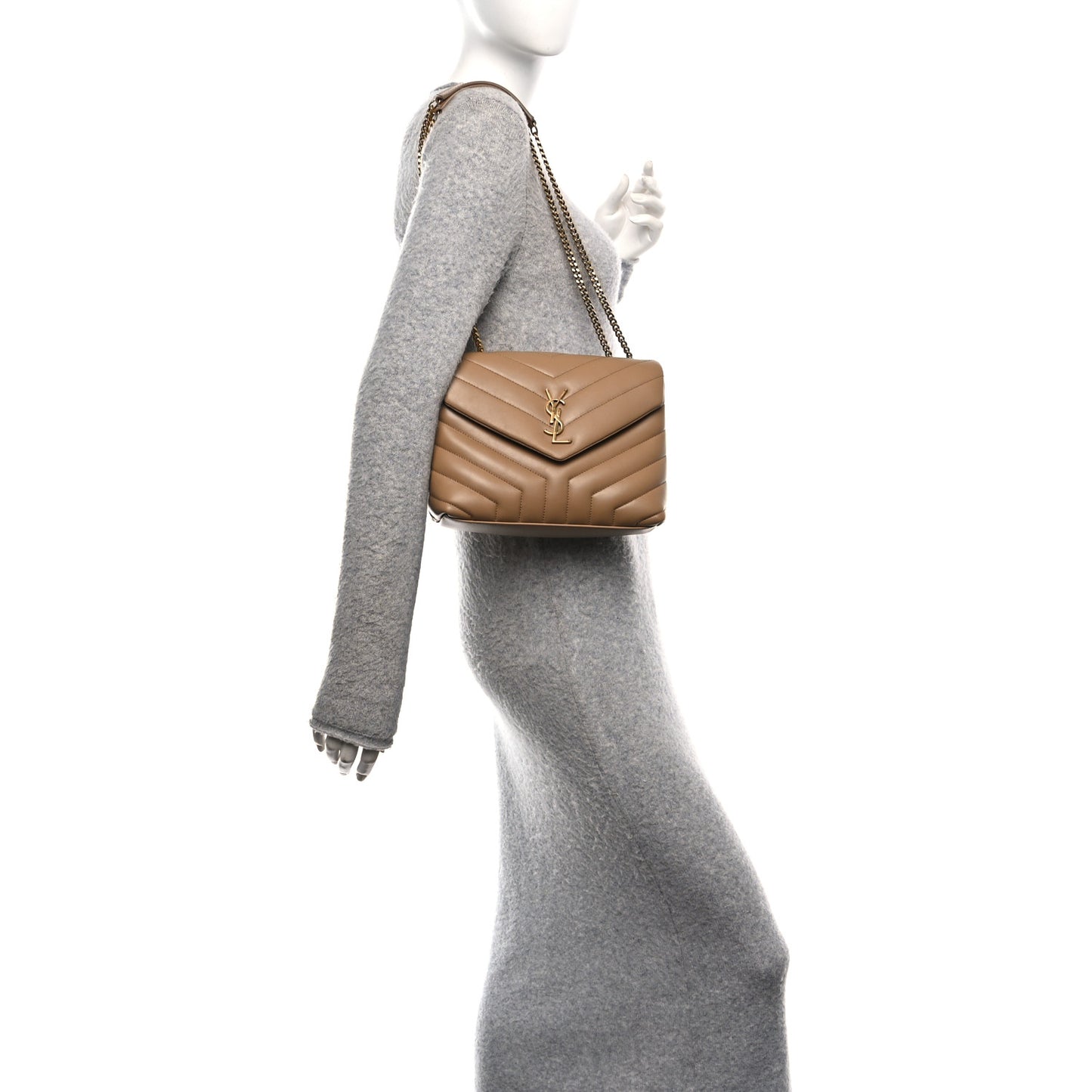 Calfskin Y Quilted Monogram Small Loulou Chain Satchel Natural Tan