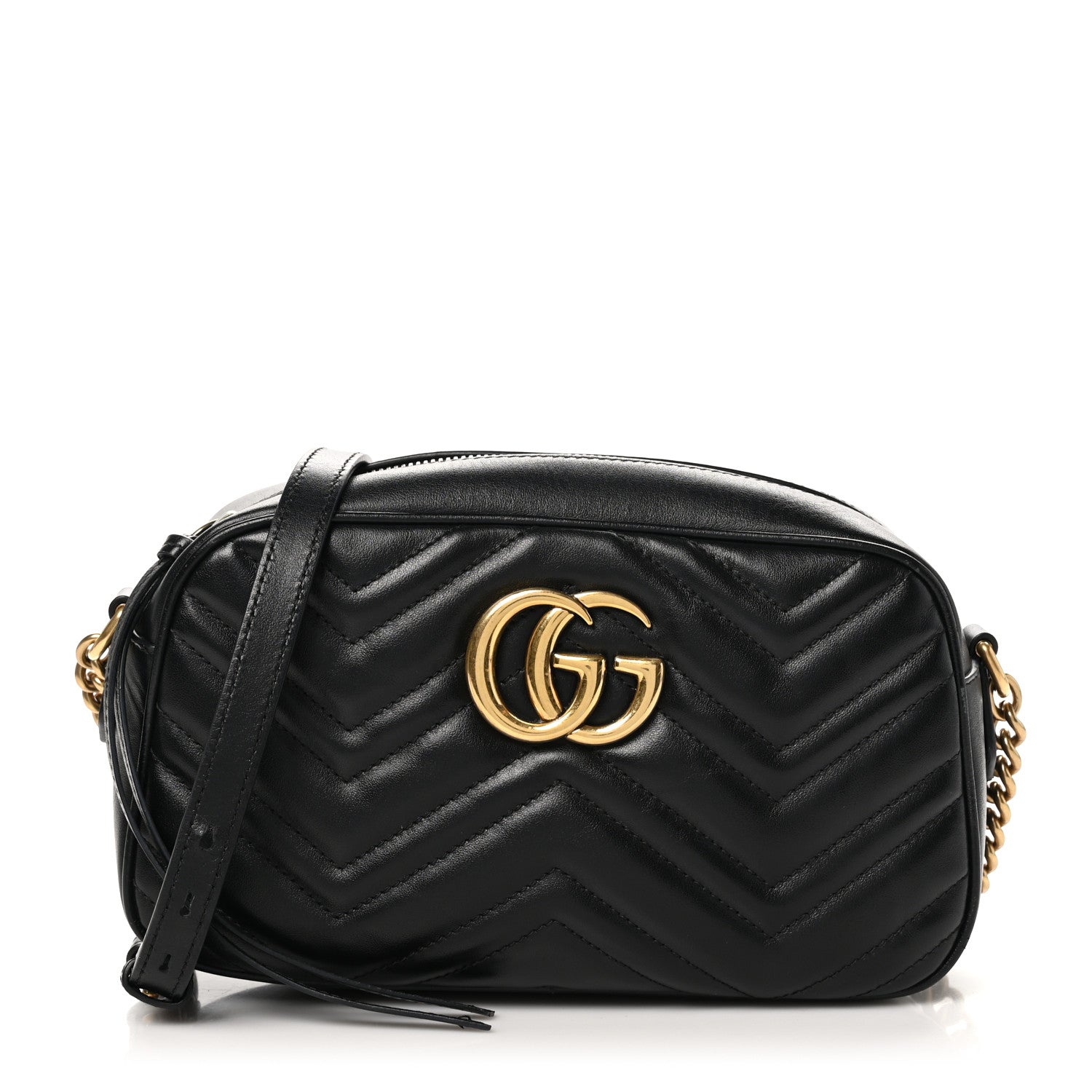 Gucci Calfskin Matelasse Small GG Marmont Chain Shoulder Bag Black 1 of 10