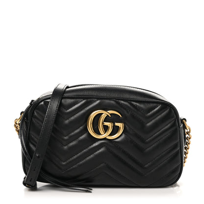 Gucci Calfskin Matelasse Small GG Marmont Chain Shoulder Bag Black 1 of 10