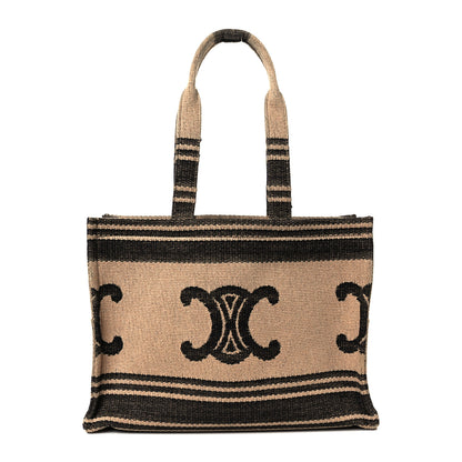 Celine Jacquard Striped Triomphe Large Cabas Thais Beige Black 1 of 11