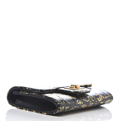 Chanel Calfskin Crocodile Embossed Graffiti Reissue Card Holder Wallet Black Gold 3 of 8