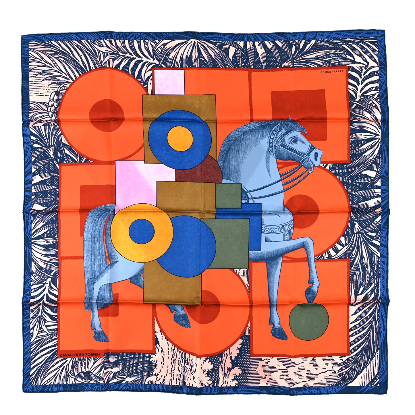 Silk Cavaliere En Formes Scarf 90 Bleu Moyen Orange