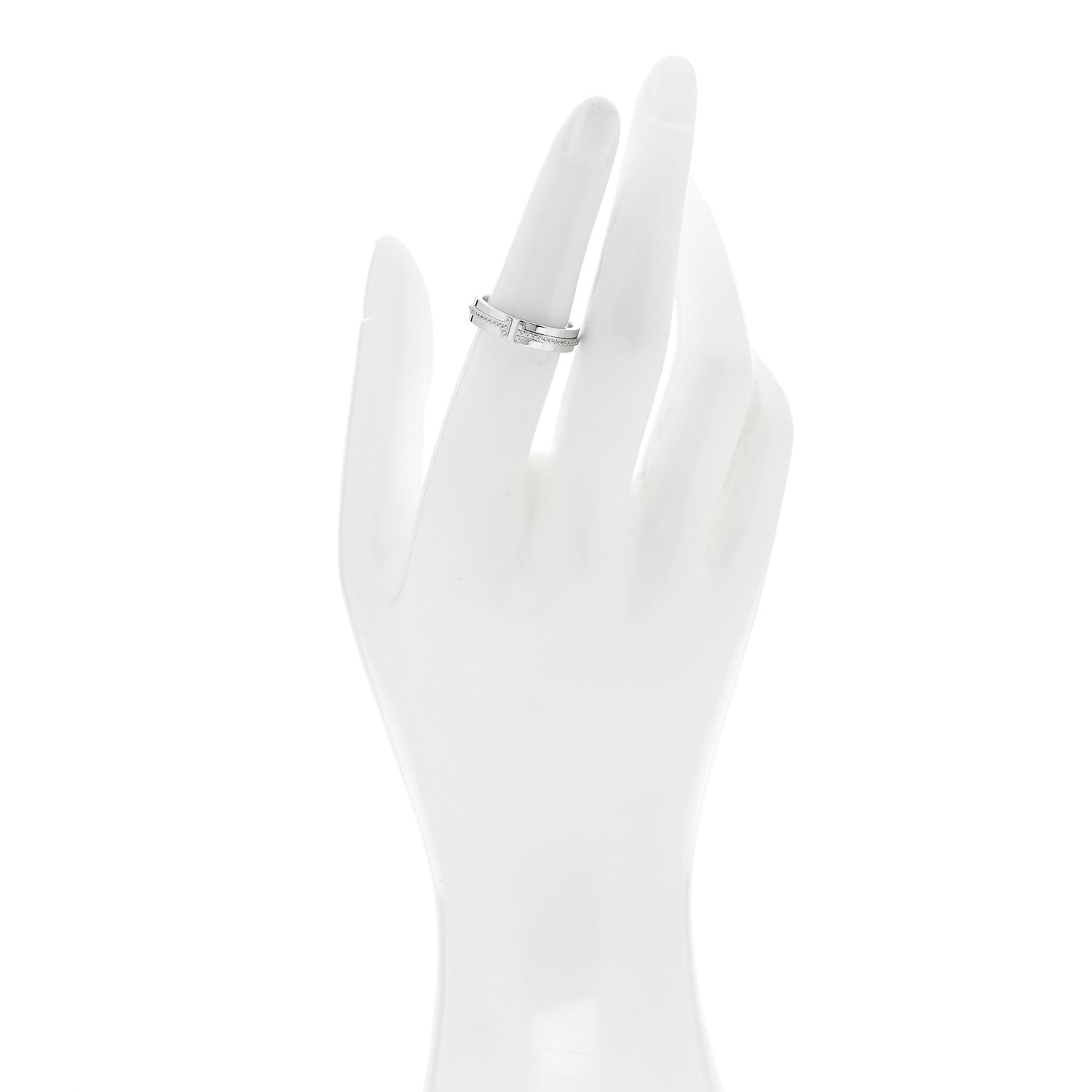 Tiffany 18K White Gold Diamond Narrow T Two Ring 52 6 2 of 5
