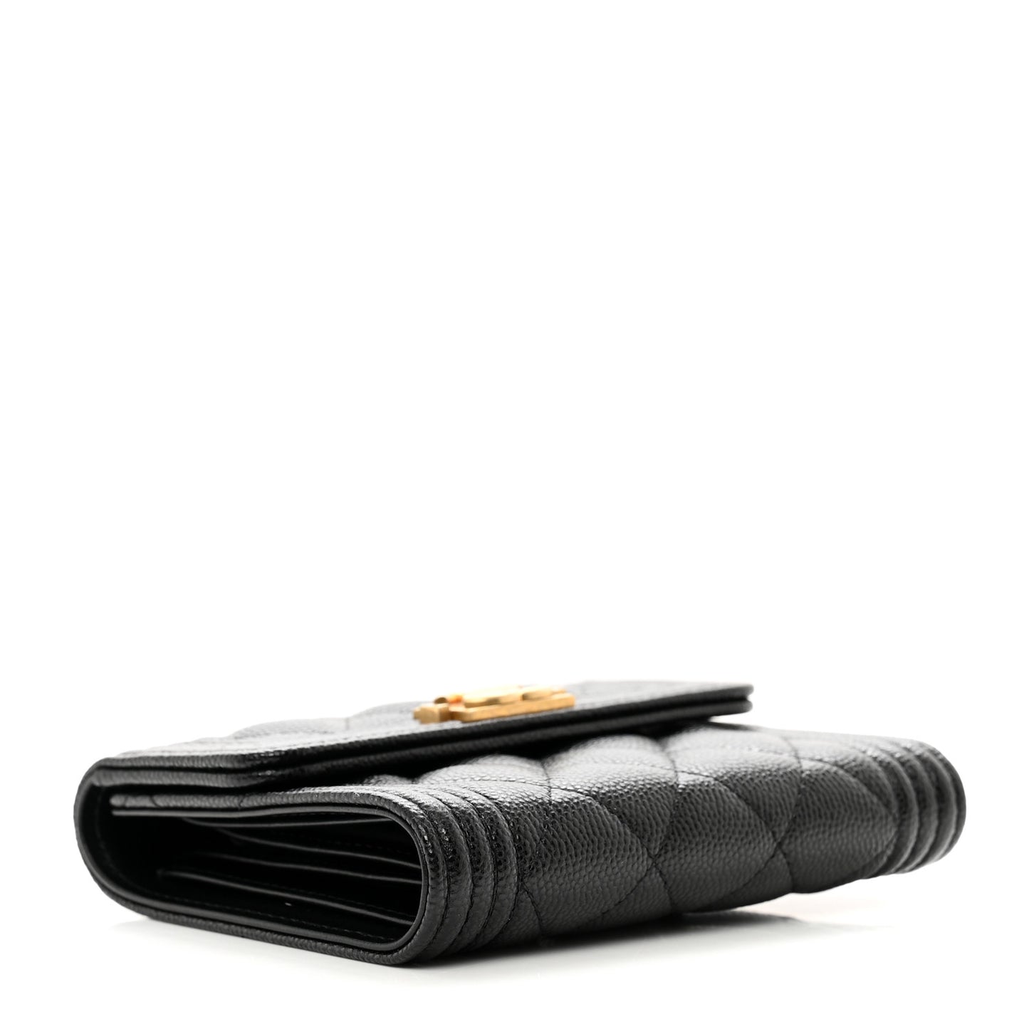 Caviar Quilted Compact Boy Wallet Black