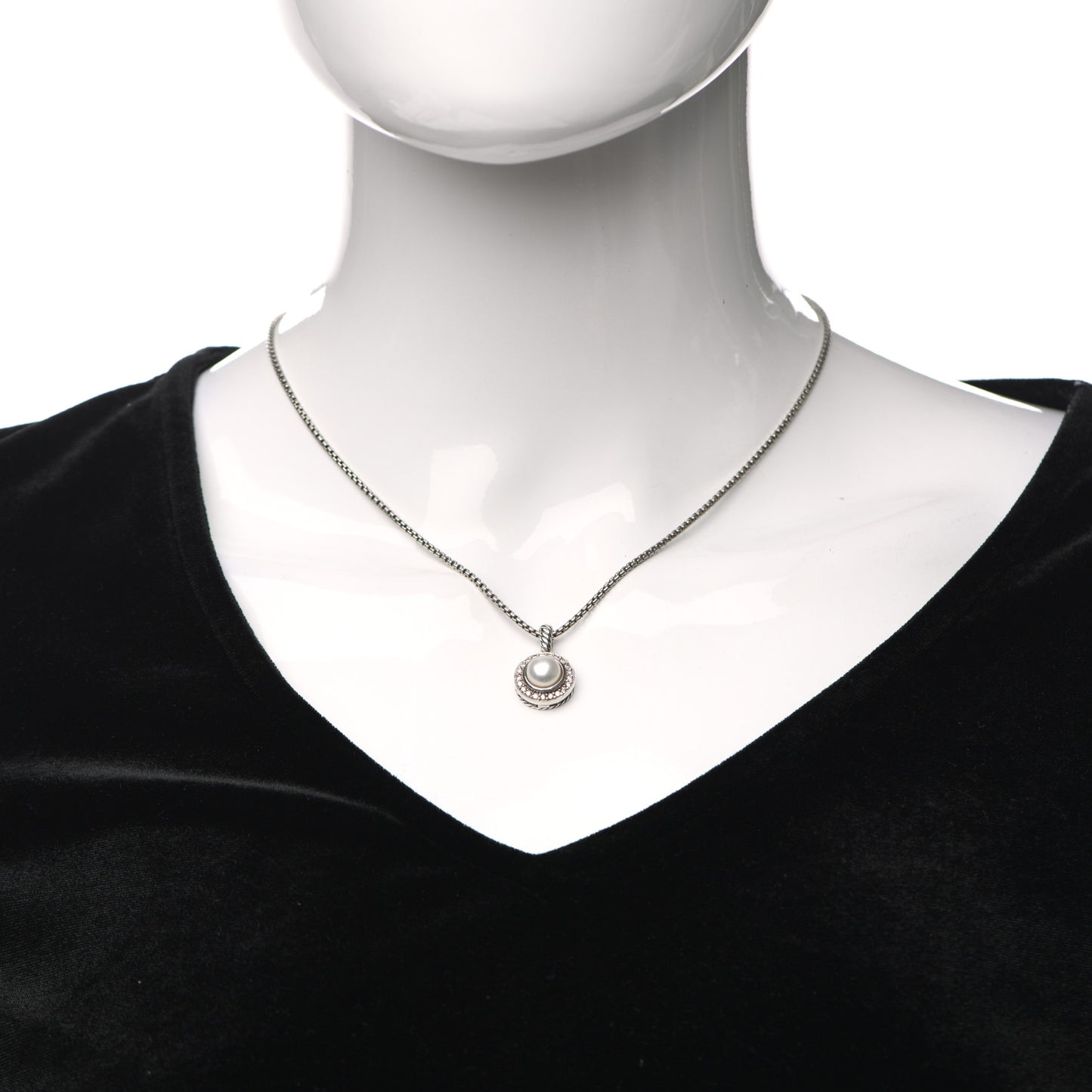 Sterling Silver Diamond Pearl 8mm Cerise Pendant Necklace