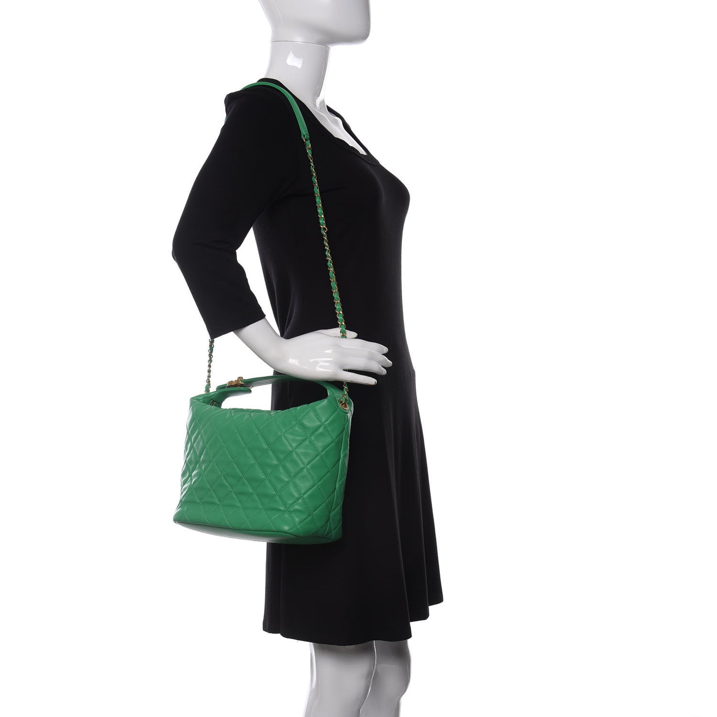 Lambskin Quilted Large Perfect Meeting Hobo Green