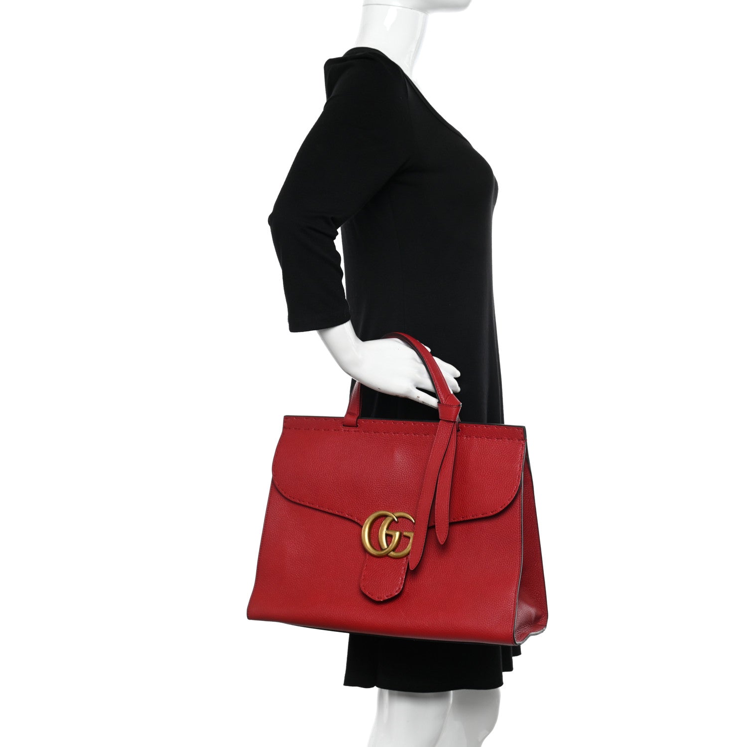 Gucci Calfskin Medium GG Marmont Top Handle Bag Vulcanic Red 2 of 11