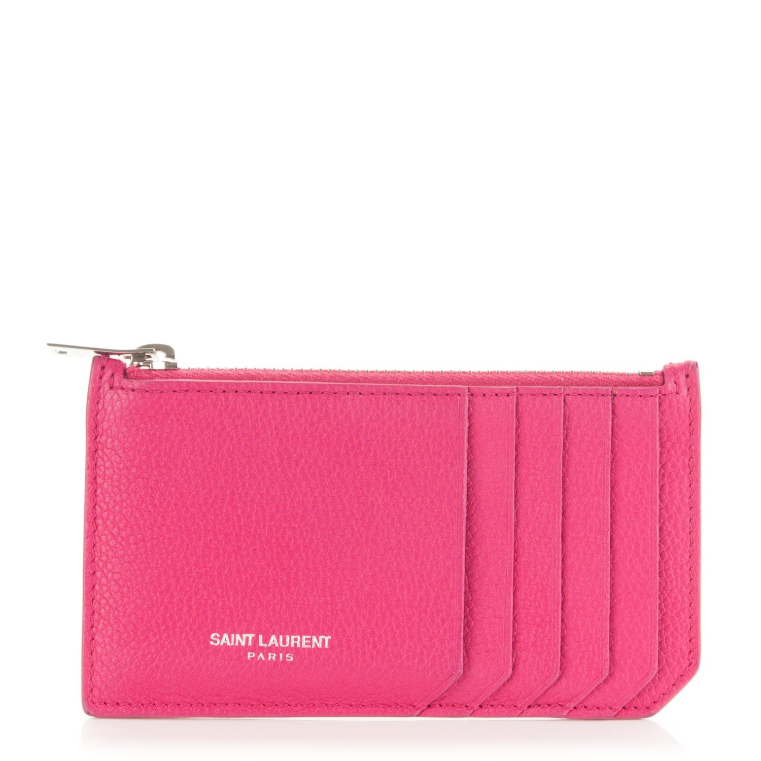 Saint Laurent Grained Calfskin 5 Fragments Zip Pouch Card Holder Lipstick Fuchsia 1 of 7