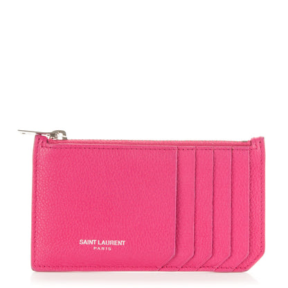 Saint Laurent Grained Calfskin 5 Fragments Zip Pouch Card Holder Lipstick Fuchsia 1 of 7