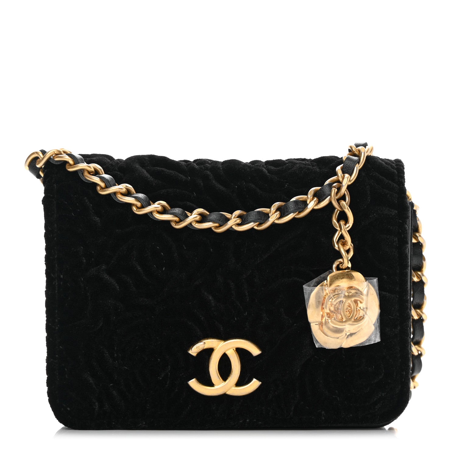 Chanel Velvet Quilted Camellia Velvet Flap Coin Purse With Chain Black 1 of 12