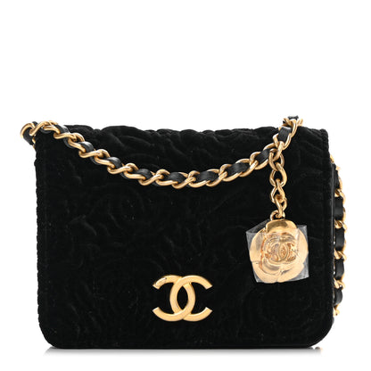 Chanel Velvet Quilted Camellia Velvet Flap Coin Purse With Chain Black 1 of 12