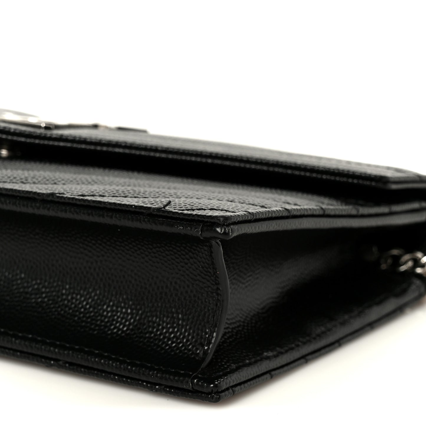 Grain De Poudre Matelasse Chevron Monogram Envelope Chain Wallet Black