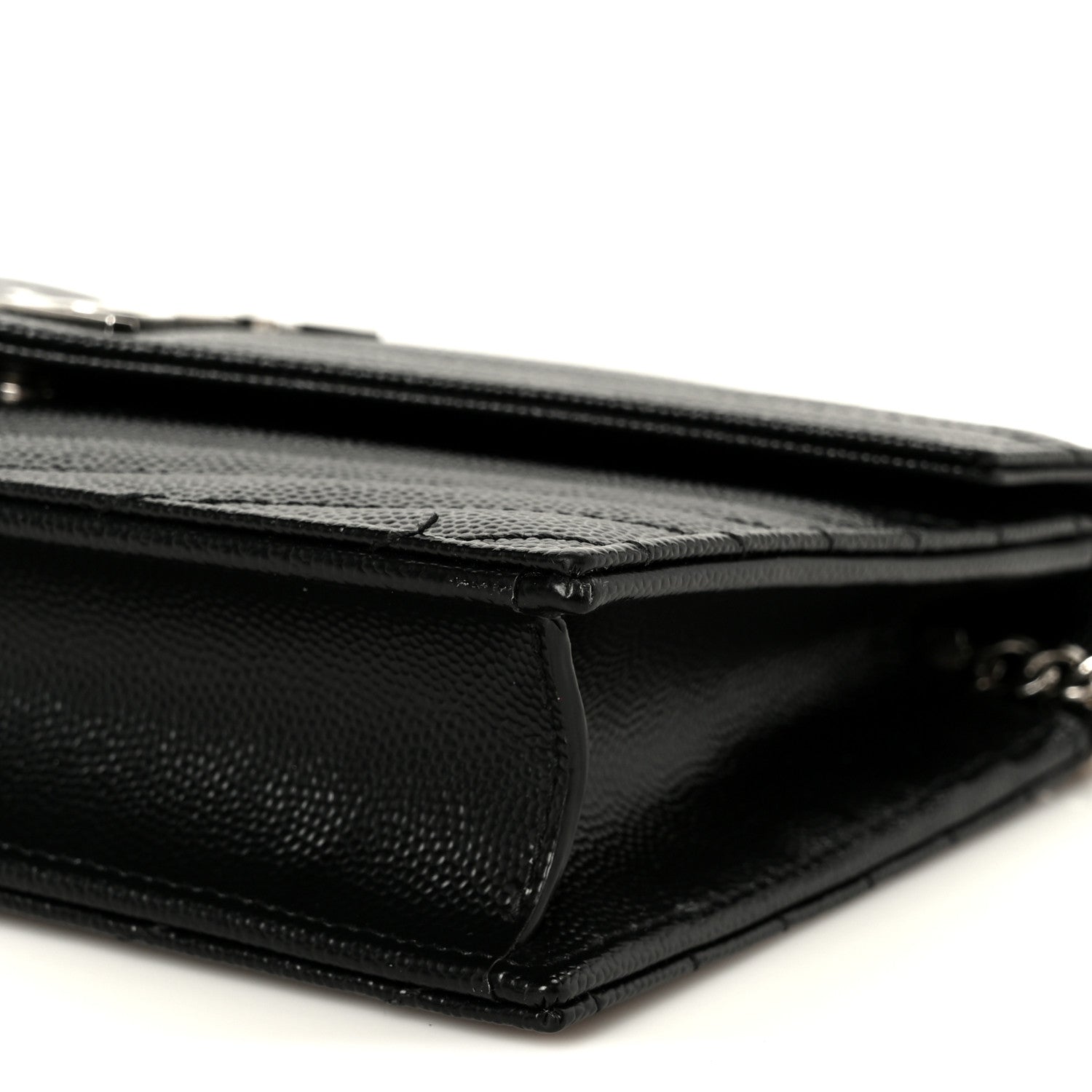 Saint Laurent Grain De Poudre Matelasse Chevron Monogram Envelope Chain Wallet Black 10 of 10