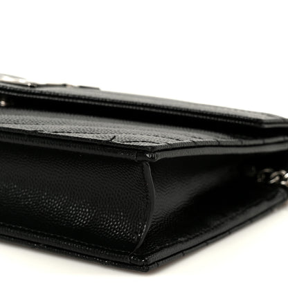 Saint Laurent Grain De Poudre Matelasse Chevron Monogram Envelope Chain Wallet Black 10 of 10