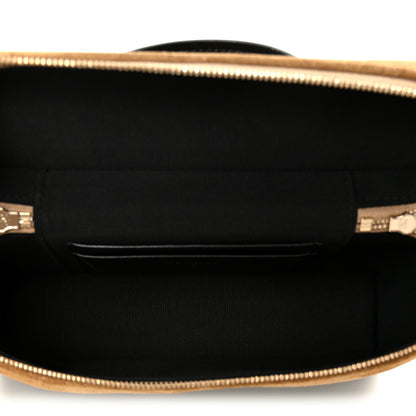Chanel Suede Calfskin Shiny Lambskin Stitched Top Handle Slim Vanity With Chain Beige Black 5 of 11