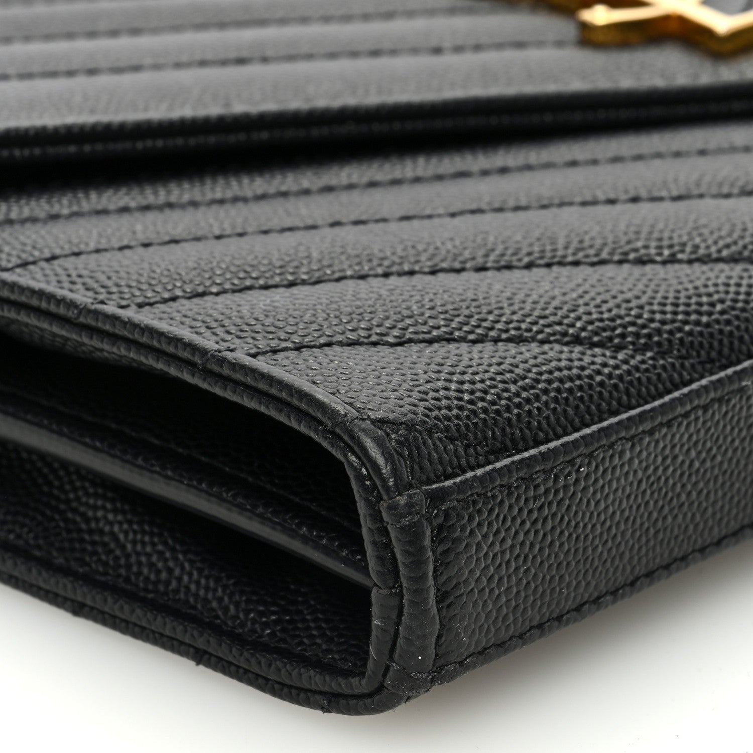 Saint Laurent Grain De Poudre Matelasse Chevron Monogram Chain Wallet Black 8 of 9