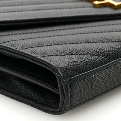 Saint Laurent Grain De Poudre Matelasse Chevron Monogram Chain Wallet Black 8 of 9