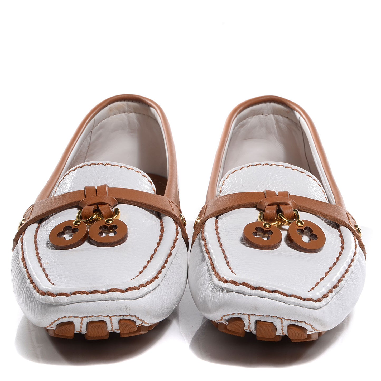 Leather Oxford Loafers 38.5 Cognac White