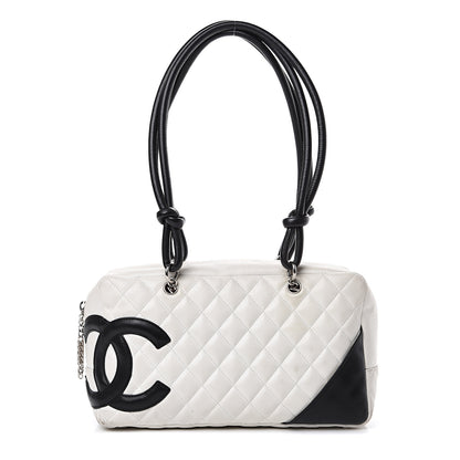 Chanel Calfskin Quilted Large Cambon Bowler White Black 1 of 17