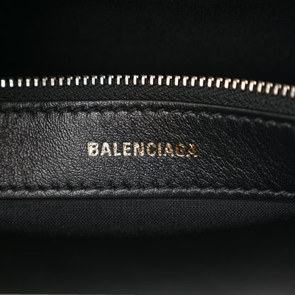 Balenciaga Shiny Calfskin Logo Crocodile Embossed S Ville Top Handle Bag Navy White 6 of 12