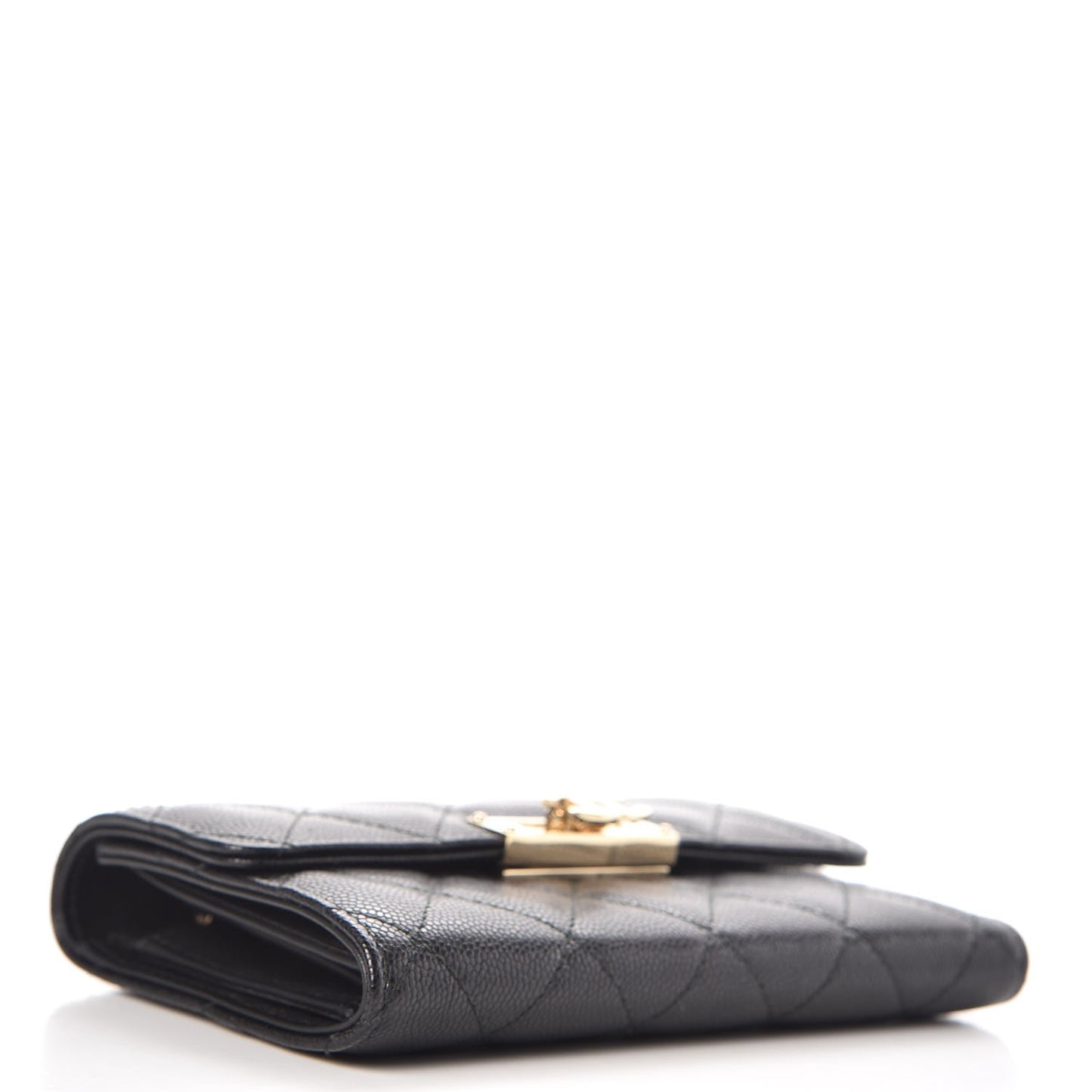 Caviar Quilted Small Golden Class Flap Wallet Black