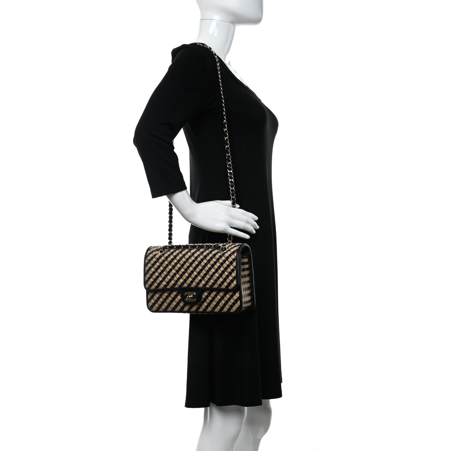 Raffia Jute Striped Small Urban Jungle Single Flap Black Beige
