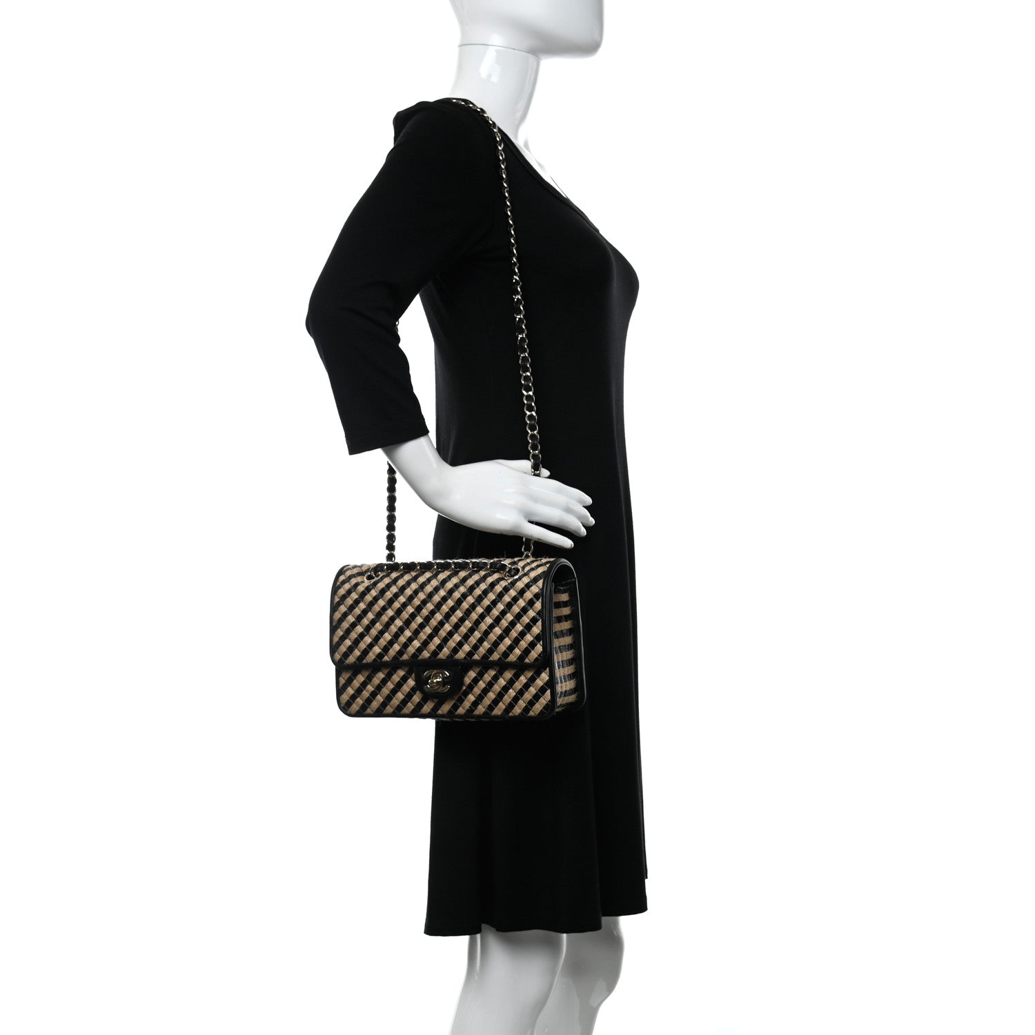 Chanel Raffia Jute Striped Small Urban Jungle Single Flap Black Beige 2 of 11
