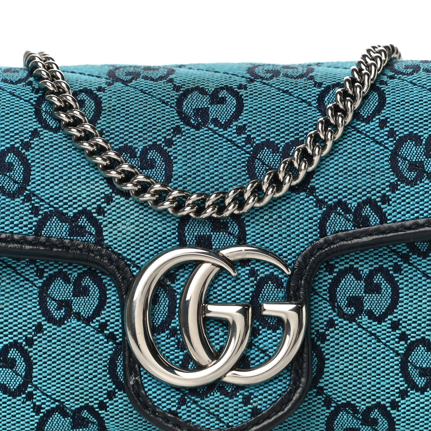 Monogram Multicolor Matelasse Diagonal Super Mini GG Marmont Shoulder Bag Light Blue