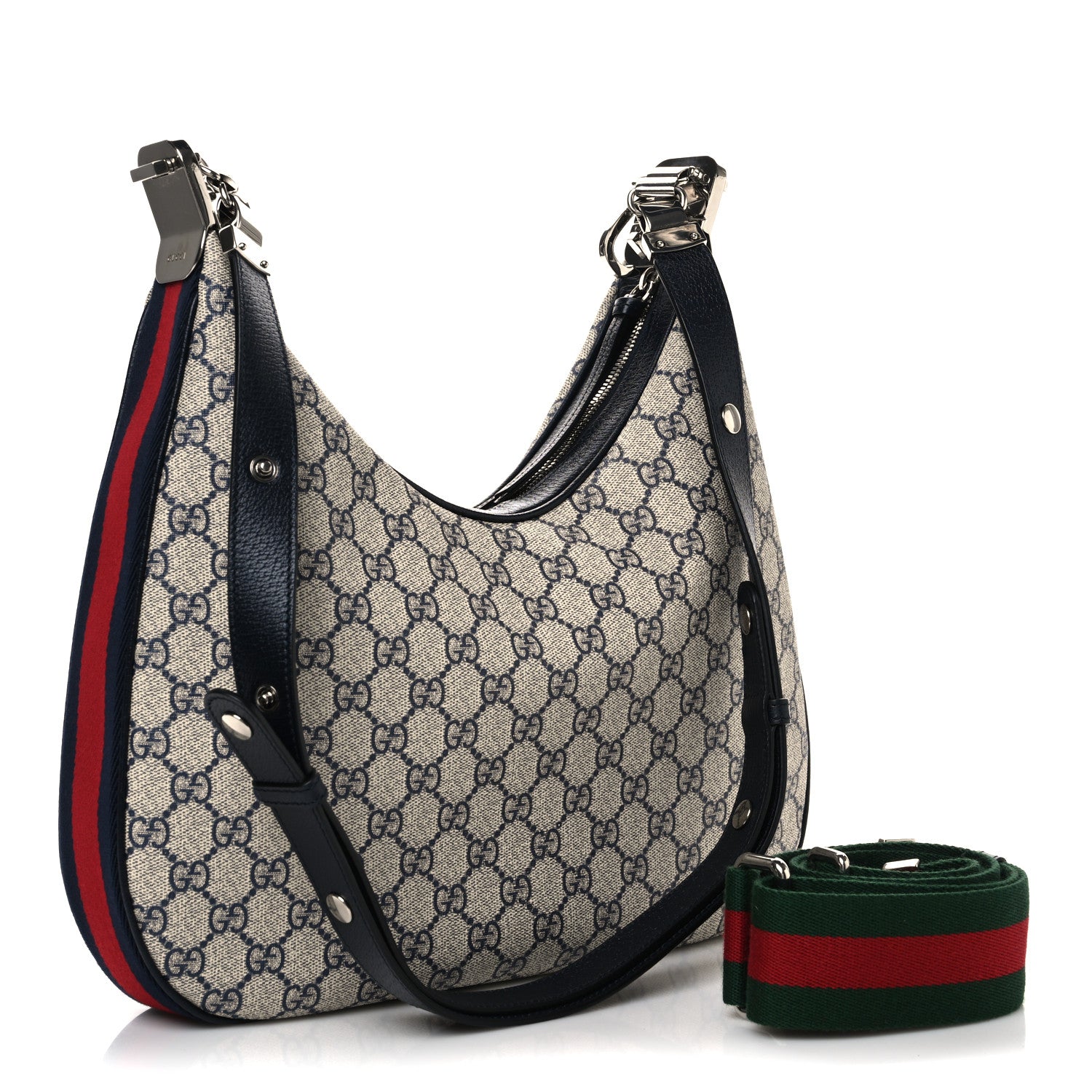 Gucci GG Supreme Monogram Textured Calfskin Web Large Attache Shoulder Bag Beige Blue 3 of 12
